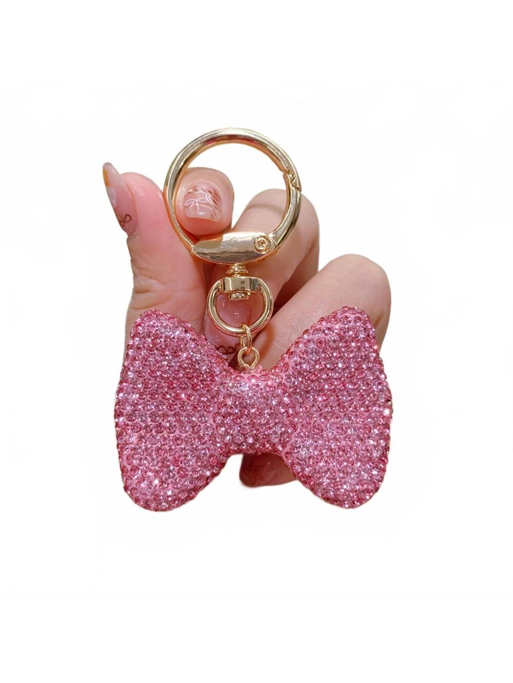 Pink Crystal Bow Keychain Charm Accessory